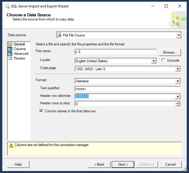 SQL Server Import and Export Wizard