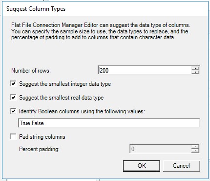SQL Server Import and Export Wizard Suggest Column Types