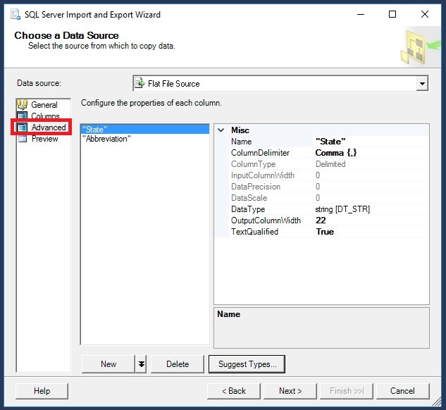 SQL Server Import and Export Wizard Advanced